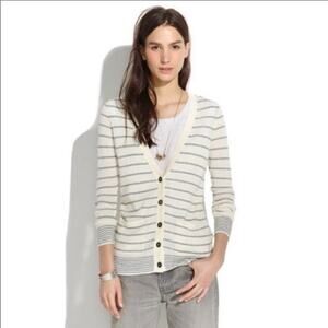 Madewell The Pocket Knit Cream/Gray Cardigan In Stripe Size M